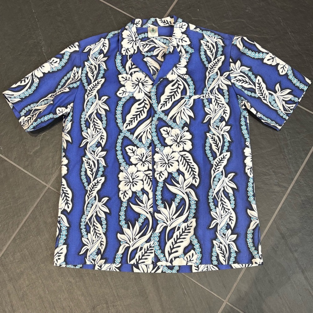 Royal Creations Hawaii Men’s Large Hawaiian Shirt Blue Size Large